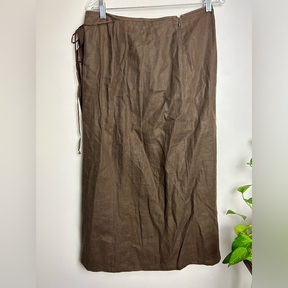 Philippe Adec Paris 100%linen Portugal made Sz 8 Pleated Ruffle Slit Maxi Skirt - Picture 2 of 13